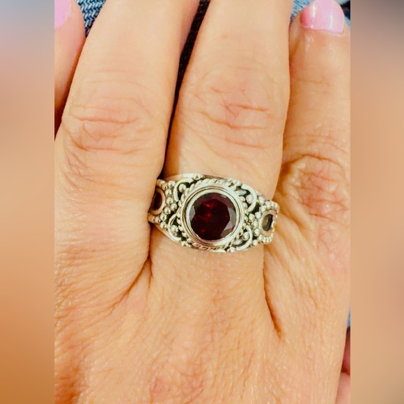 Jewelry - NEW Sterling Silver 925 Garnet Ring Size 8 – Bali Style Statement Ring